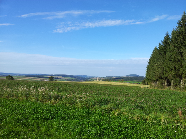Wir schauen hier von der Talsperre Cranzahl direkt auf Annaberg-Buchholz. Rechts am Wald sehen wir den Pöhlberg, den Hausberg der Annaberger ;))